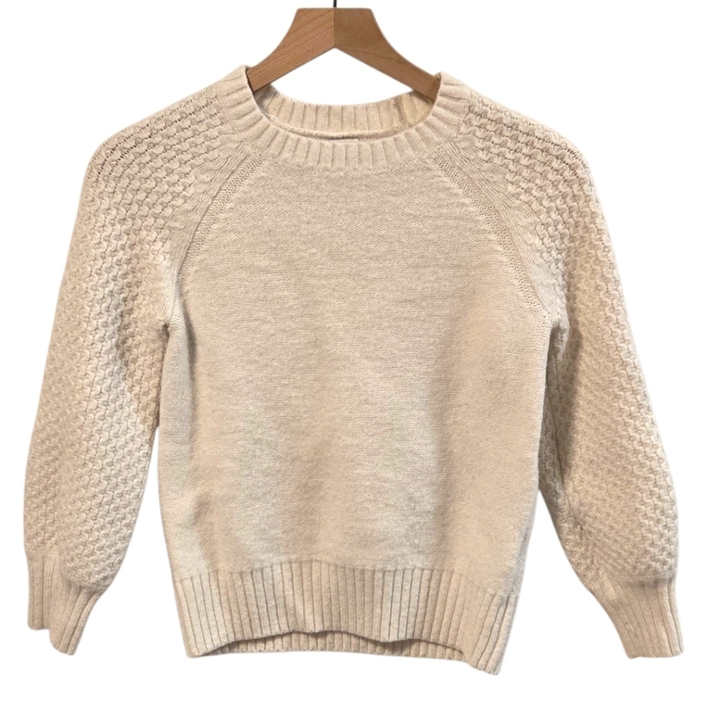 J. Crew Factory Ivory Crew Neck Wool Blend Pullover Sweater Size XXS